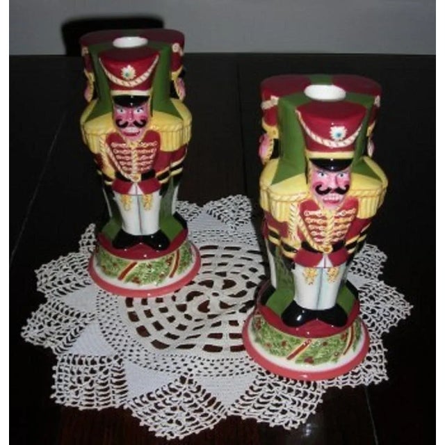 Mid-Century Modern Pair of 1990s Christopher Radko Christopher's Tree Christmas Nutcracker Candle Stick Holders For Sale - Image 3 of 3