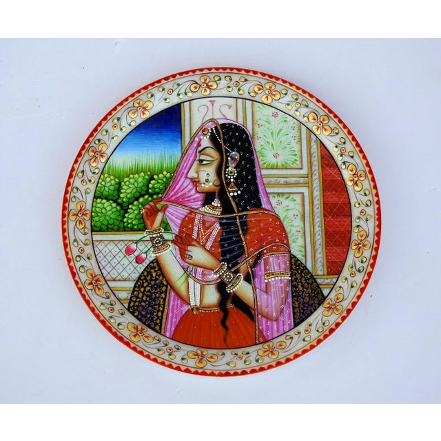 2020s Marble Handicraft Plate Rajasthani Women Bani Thani Tribal Ethnic Hand Painted For Sale - Image 5 of 7