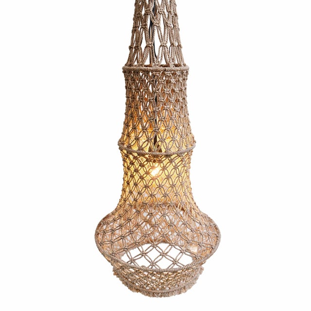 Taupe Macrame Tara Boho Coastal Pendant Light Large For Sale In Los Angeles - Image 6 of 10