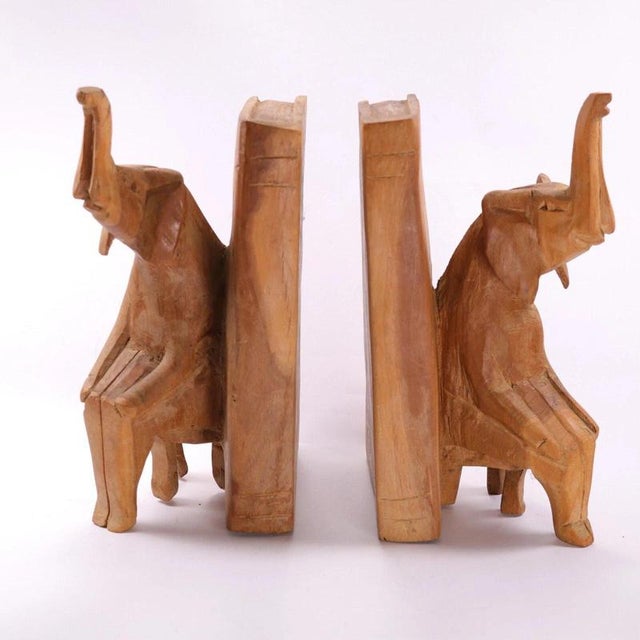 Mid-Century Modern Carved Sycamore Anthropomorphic Elephant Bookends, 1950s, Set of 2 For Sale - Image 4 of 13