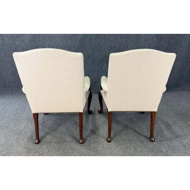 Baker Furniture Company Late 20th Century Pair of Baker Furniture Stately Homes Gainsborough Arm Chairs in White For Sale - Image 4 of 17