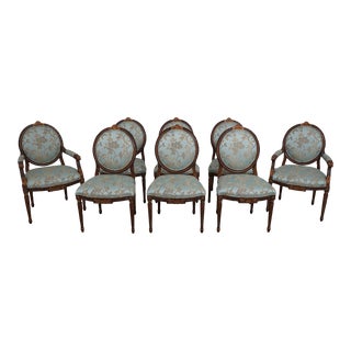 Set of 8 French Louis XV Medallion Back Dining Room Chairs For Sale