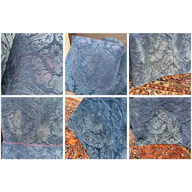 Vintage Baker Furniture William and Mary Walnut, Blue Damask Custom Built High Seat Throne Lounge Chairs - A Pair For Sale - Image 18 of 18