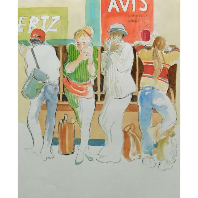 "Airport Telephones" by William Papas Hand Signed and Numbered by the artist Hand Colored Drypoint Etching Hand signed,...