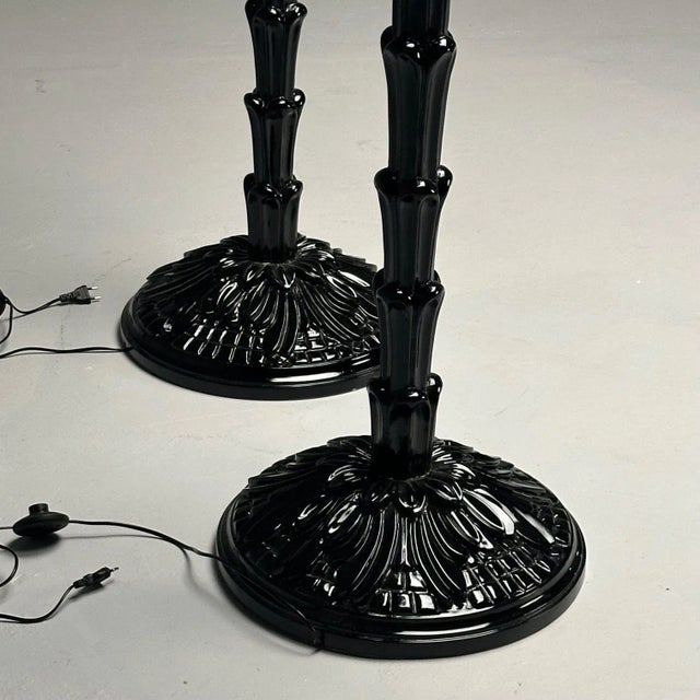 Serge Roche Style, Mid-Century Modern, Palm Leaf Floor Lamps, Black Lacquer For Sale - Image 11 of 12