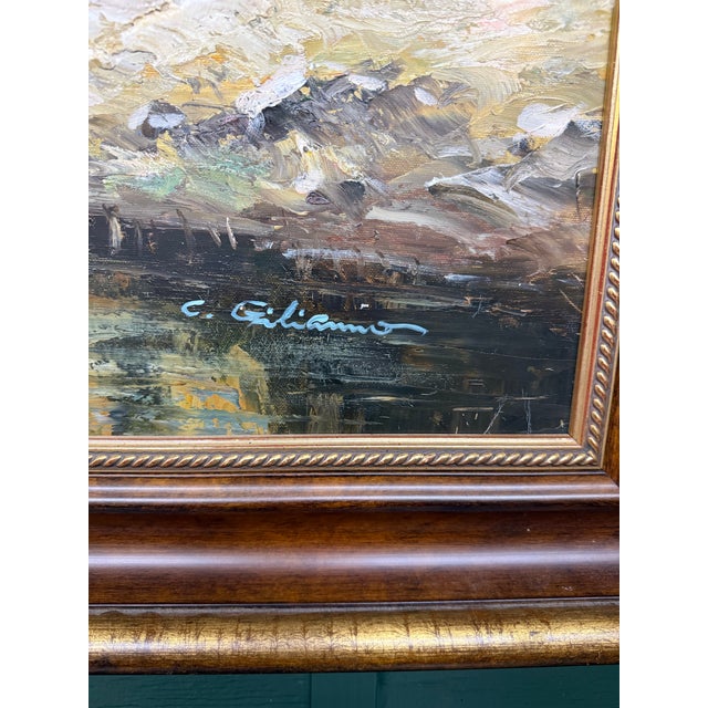 20th Century C. Giliano Parisian River Cityscape Framed Oil Painting For Sale - Image 9 of 12
