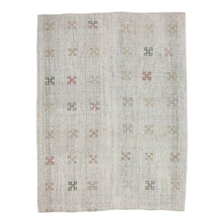Mid 20th Century Light Gray Embroidered Kilim Rug For Sale