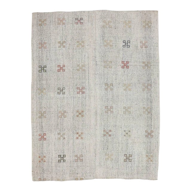 Mid 20th Century Light Gray Embroidered Kilim Rug For Sale