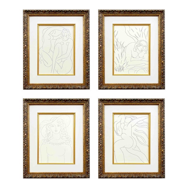 1970s Matisse Set of Four Drawings 8-15-54-63 Framed - Set of 4 For Sale