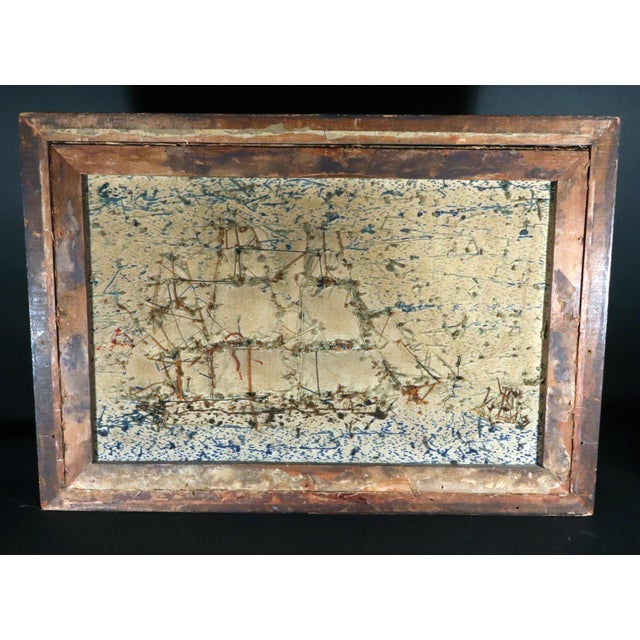Mid 19th Century British Sailor's Woolwork of a Royal Navy White Fleet Frigate For Sale - Image 5 of 12