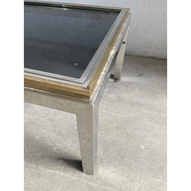 Gray Mid-Century Italian Modern Chrome and Brass Coffee Table with Smoked Glass Top, 1970s For Sale - Image 8 of 10
