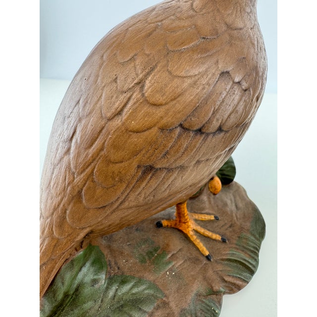Rustic European Vintage Mid Century Hand-Painted Quail Figurines on Leafy Bases – A Pair For Sale - Image 3 of 10