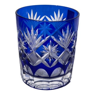 Mid 20th Century Blue Edo Kiriko Lowball Whiskey Glass For Sale