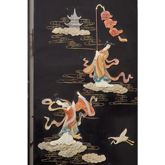 Chinese Export Four Panel Carved Soapstone Coromandel Screen For Sale In Sacramento - Image 6 of 13