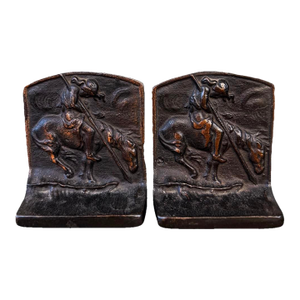 Early 20th Century Heavy Cast Iron Novelty Co. Boho Western Bookends – Sculptural Pair