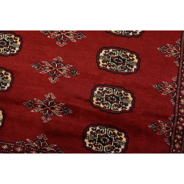 Bokhara Rug 4’8” X 6’1” Red Wool Tribal Hand-Knotted Oriental Carpet For Sale - Image 4 of 12