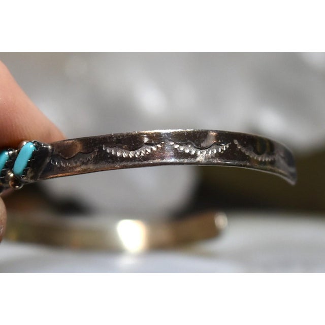 Vintage 1970's Zuni Turquoise Petit Point Sterling Silver Cuff Bracelet For Sale - Image 10 of 18