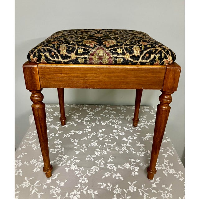 Vintage Victorian-Style Mahogany Stool With Intricate Tapestry Seated Stool For Sale - Image 4 of 18
