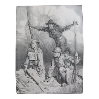 1917 Signed French Wwi Propaganda Poster, Soldiers With Statue of Liberty For Sale