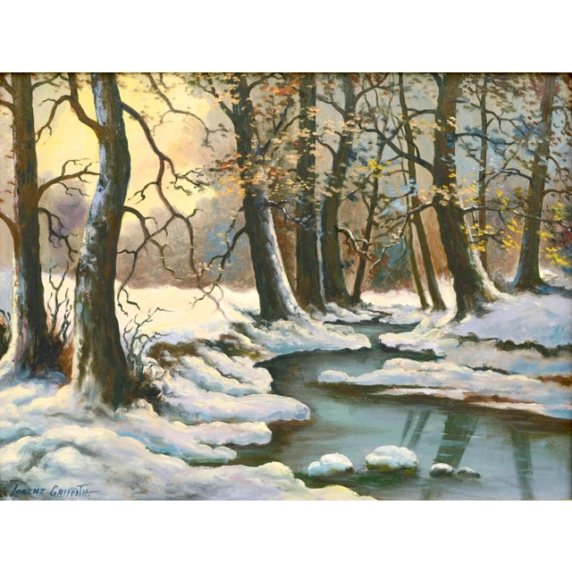 White Mid Century Winter Stream Oil Paint Landscape by Lorenz E. Griffith For Sale - Image 8 of 8