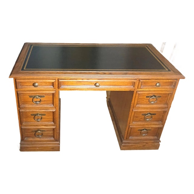 Leather Topped 1960s Sligh Mahogany Pedestal Desk For Sale