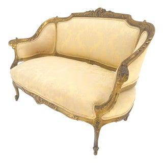 c1920s French Louis XV Gold Gilt Wood Loveseat Sofa For Sale