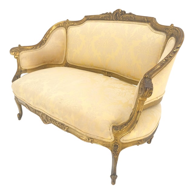 c1920s French Louis XV Gold Gilt Wood Loveseat Sofa For Sale