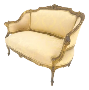 c1920s French Louis XV Gold Gilt Wood Loveseat Sofa