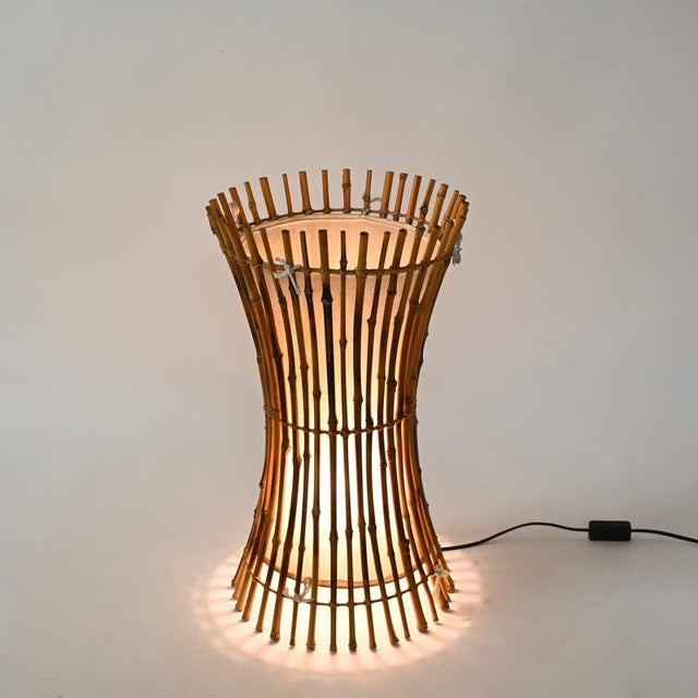 Wood Floor Lamp in Cotton, Bamboo and Rattan from Franco Albini, Italy, 1950s For Sale - Image 7 of 13