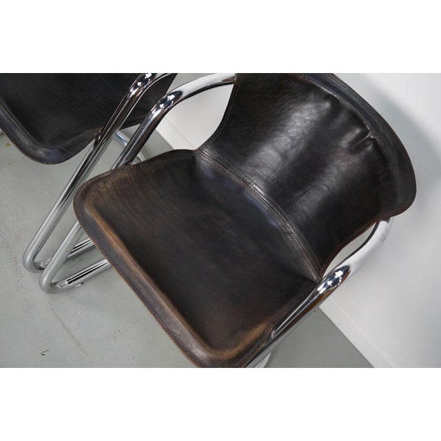 Brown Leather Dining Chairs, 1970s, Set of 4 For Sale - Image 3 of 17