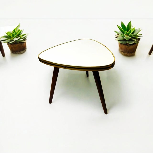 1960s Vintage Side Table with Rounded Triangular Top, 1950s For Sale - Image 5 of 6
