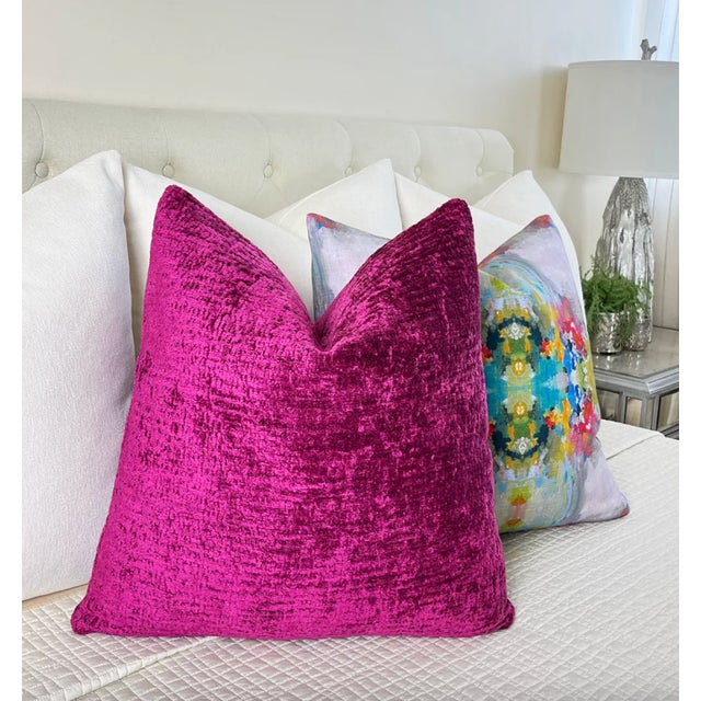 Not Yet Made - Made To Order Magenta Chenille 20x20 Throw Pillow With Feather Down Insert For Sale - Image 5 of 6