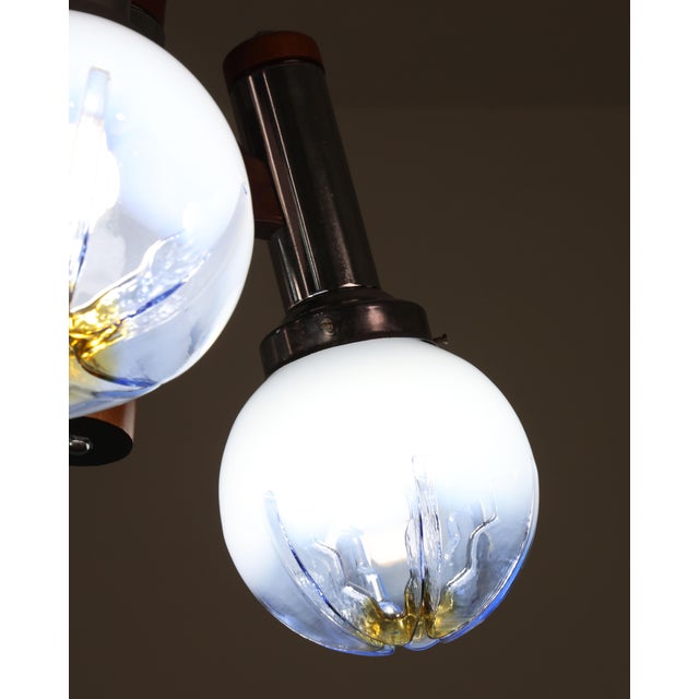 Turquoise 1970s Italian Midcentury 3 Light Turquoise Blu Murano Glass Chandelier by Mazzega For Sale - Image 8 of 15