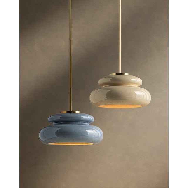 Mitzi Pia 16 in. 1 Light Pendant in Aged Brass and Ceramic Butter Crackle Finish For Sale - Image 14 of 14