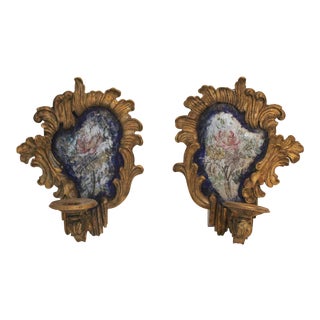 19th Century Baroque-Style Blue and Silver Sconces - a Pair For Sale