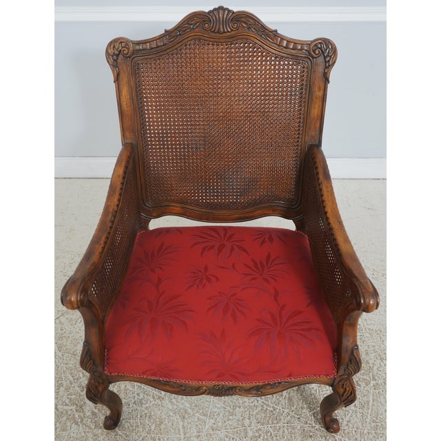 Age: Approx: 20 Years Old Details: Factory Distressed Red Damask Upholstery Quality Construction Double Cane Back Large...