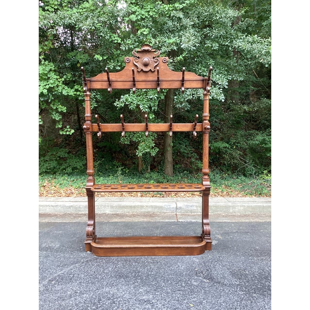 Late 19th-Century Victorian Carved Wood Hall Tree & Umbrella Stand, Circa 1890 For Sale - Image 10 of 10