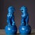 Traditional Pair of Blue Glazed Porcelain Guardian Lions – 10.6" Foo Dogs on Drum Bases For Sale - Image 3 of 9
