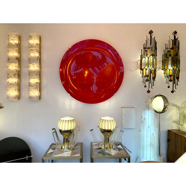 Contemporary Pair of Brass and Gray Murano Glass Flower Lamps, Italy For Sale - Image 6 of 12