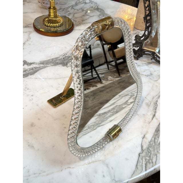 1970s Vintage Murano Style Twisted Art Glass Vanity Mirror With Brass Accents For Sale - Image 5 of 9