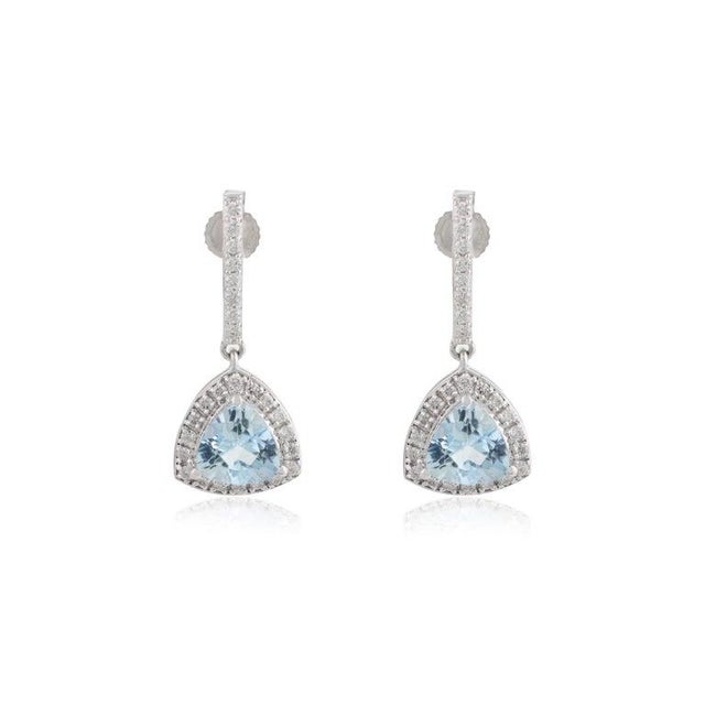 Art Deco Sparkling Aquamarine Diamond Wedding Dangle Earrings for Her- a Pair For Sale - Image 3 of 9