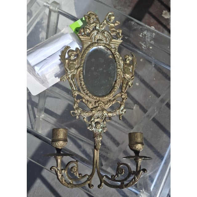 French 19thc French Louis XVI Gilt Bronze Wall Sconce Cherub Detail For Sale - Image 3 of 12