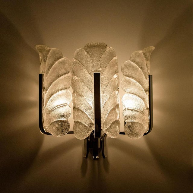 Vintage Glass Leaves Chrome Wall Lights by Carl Fagerlund for Orrefors, 1960s For Sale - Image 16 of 17