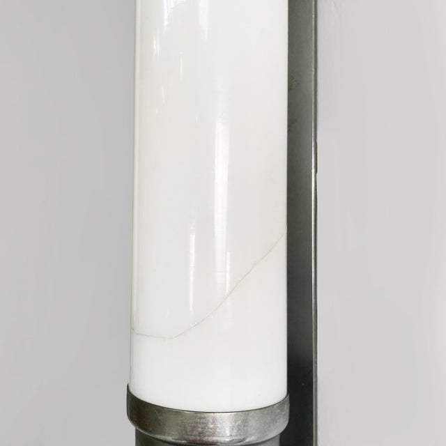 1930s Italian Art Deco Cylindrical Wall Lamps in Opaline Glass and Metal, 1930s, Set of 2 For Sale - Image 5 of 17
