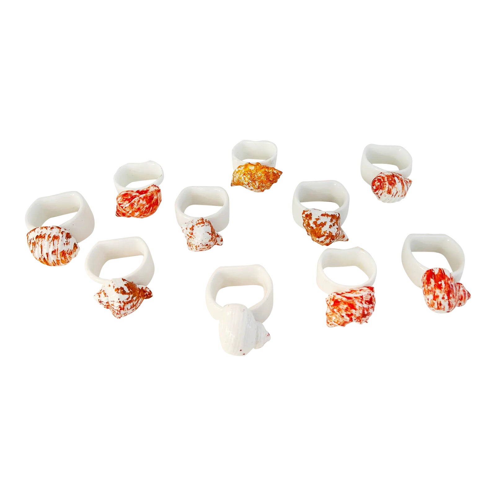 Coastal Snail Shell Bone China Napkin Rings, Set of 10 | Chairish