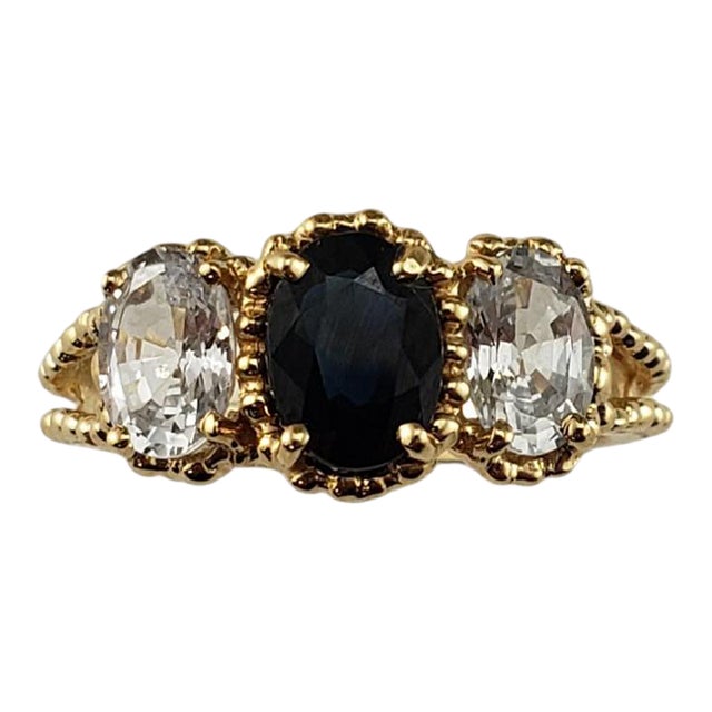 Mid 20th Century 14 Karat Yellow Gold Blue and White Sapphire Ring Size 6 For Sale