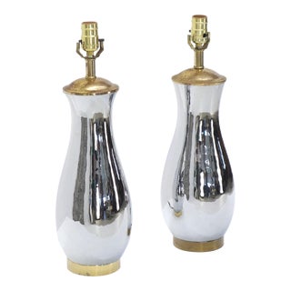 Mid 20th Century Chrome and Brass Vase Shape Table Lamps - a Pair For Sale