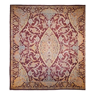 19th Century Handwoven Amritsar Rug, Handwoven Wool, Mughal Design, Burgundy & Tan, 12' X 14' For Sale