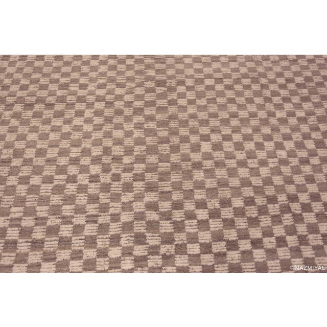 Large Neutral Earthy Grey Geometric Checkerboard Design Modern Area Rug For Sale In New York - Image 6 of 7