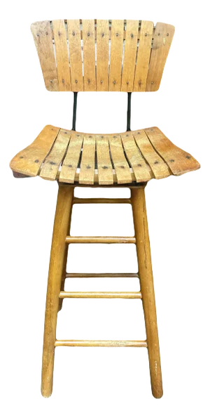 Mid-20th Century Bar Height Slatted Wooden Swivel Stool After Arthur Umanoff